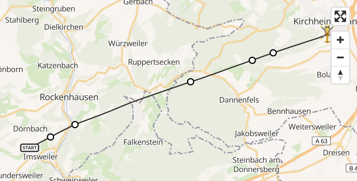 Flugroute Rettungshubschrauber Imsweiler UL - Kirchheimbolanden, 28 Mai 2026, 16:34