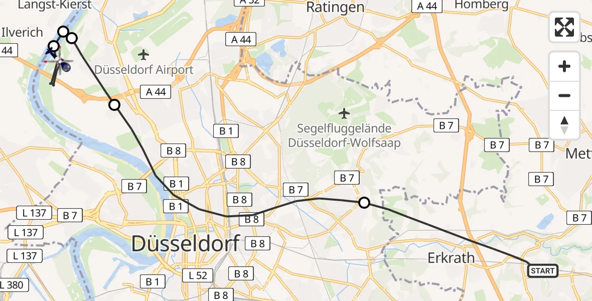 Flugroute Polizeihubschrauber Erkrath - Düsseldorf, 28 Mai 2026, 16:41