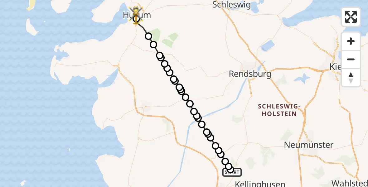 Flugroute Rettungshubschrauber Hohenlockstedt - Husum, 28 Mai 2026, 16:45