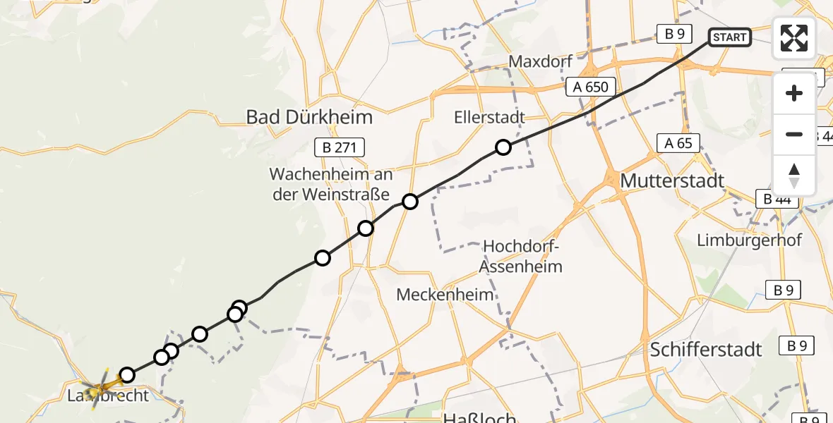 Flugroute Rettungshubschrauber Ludwigshafen am Rhein - Lambrecht (Pfalz), 28 Mai 2026, 16:51