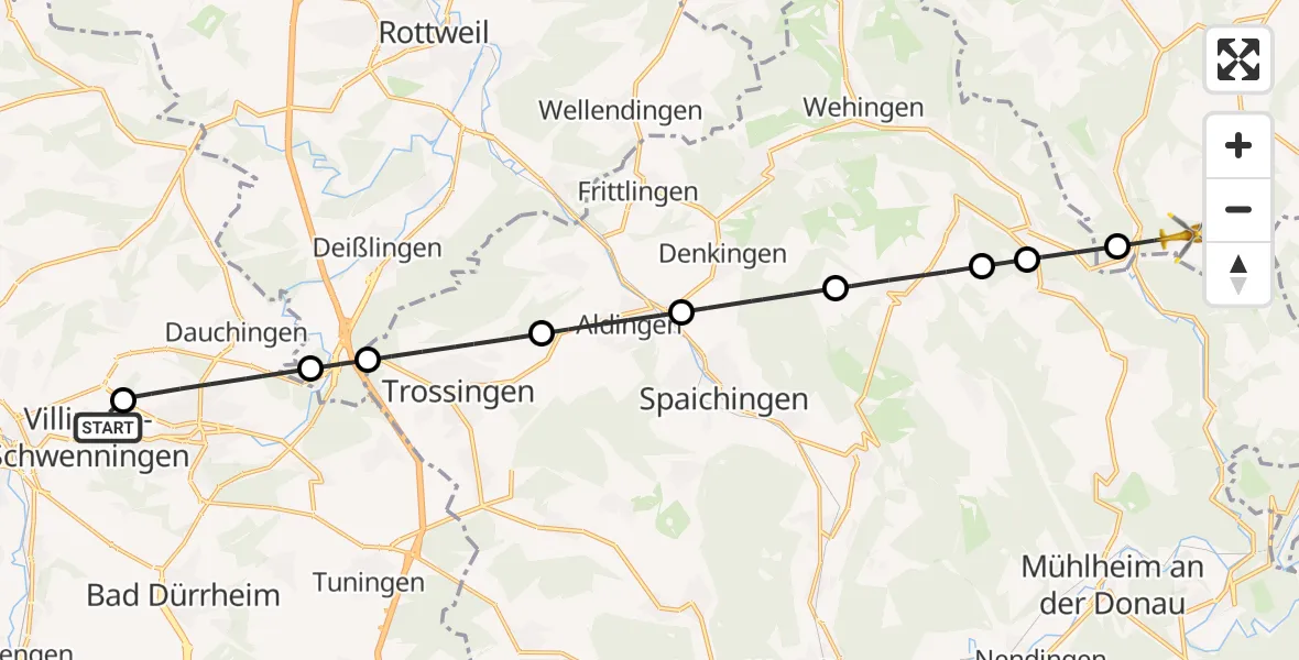 Flugroute Ambulanzhubschrauber DRF Air Rescue Station Villingen-Schwenningen Hubschrauberlandeplatz (Christoph 11) - Nusplingen, 28 Mai 2026, 16:56