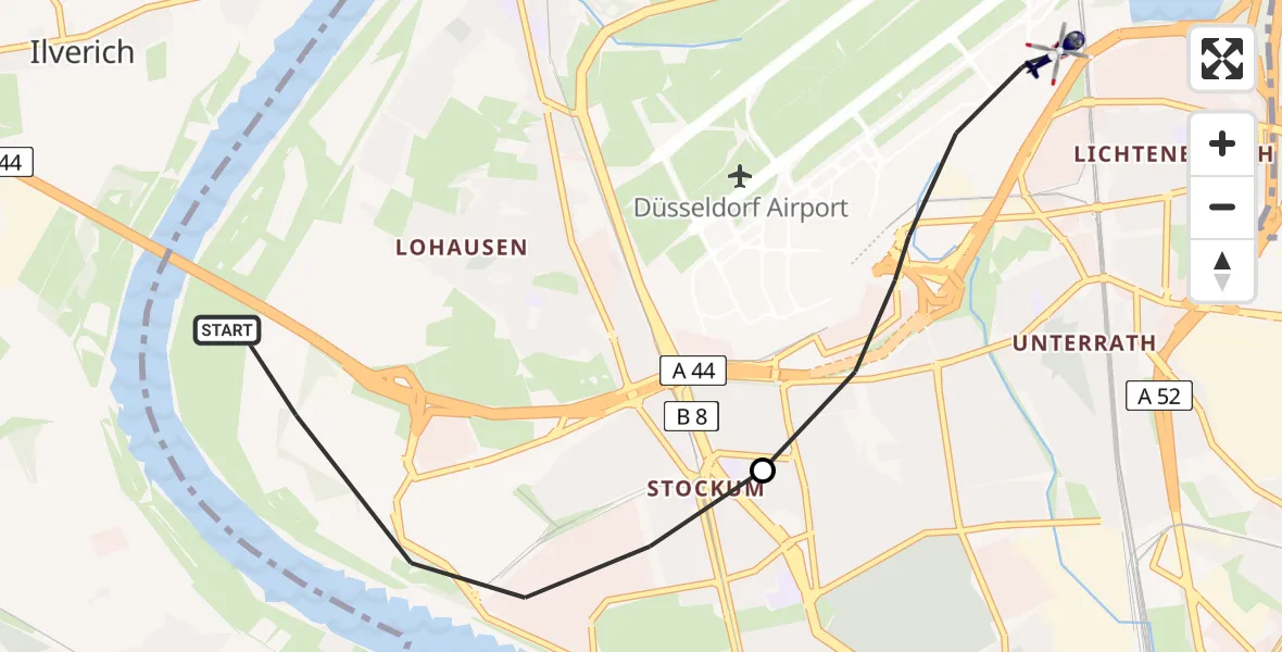 Flugroute Polizeihubschrauber Düsseldorf - Düsseldorf Flughafen, 28 Mai 2026, 16:55