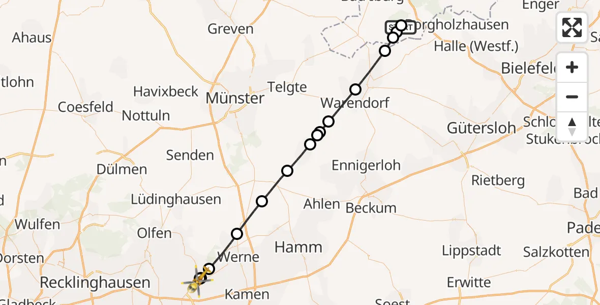 Flugroute Rettungshubschrauber Bad Rothenfelde - Sankt Marien Hospital, 28 Mai 2026, 16:58