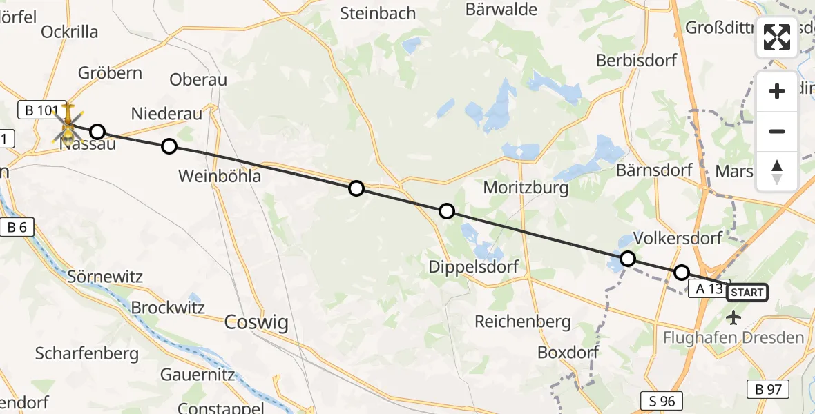 Flugroute Rettungshubschrauber Dresden Flughafen - Meißen, 28 Mai 2026, 17:03