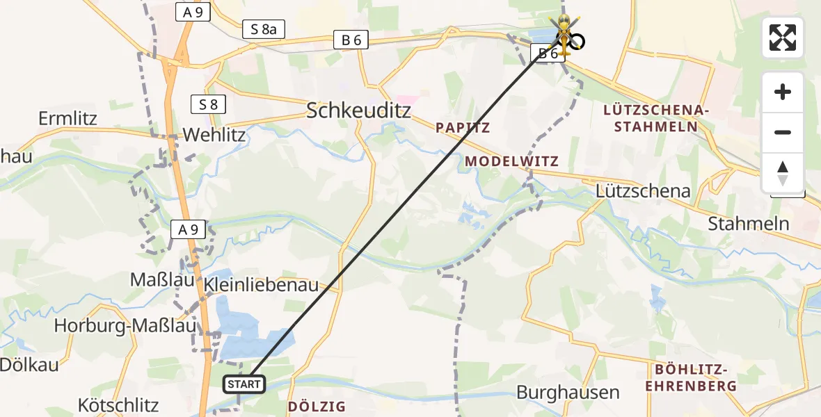 Flugroute Rettungshubschrauber Schkeuditz - Schkeuditz, 28 Mai 2026, 17:08