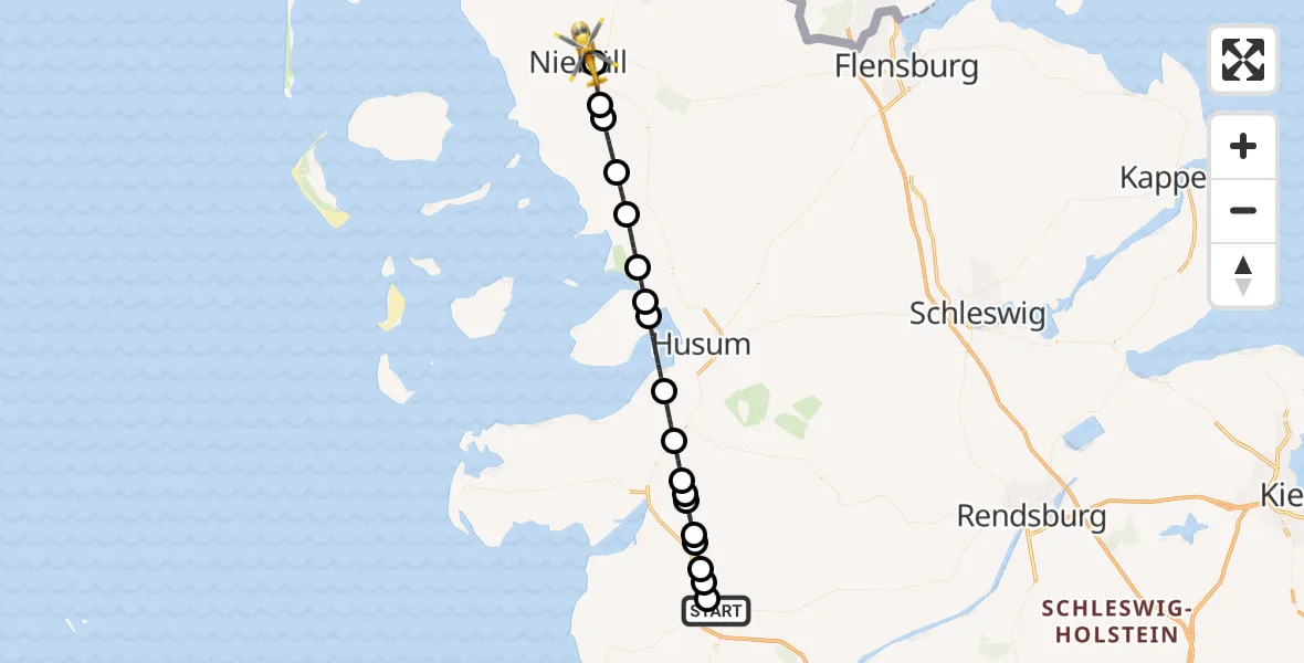 Flugroute Rettungshubschrauber Heide - Niebüll, 28 Mai 2026, 17:09