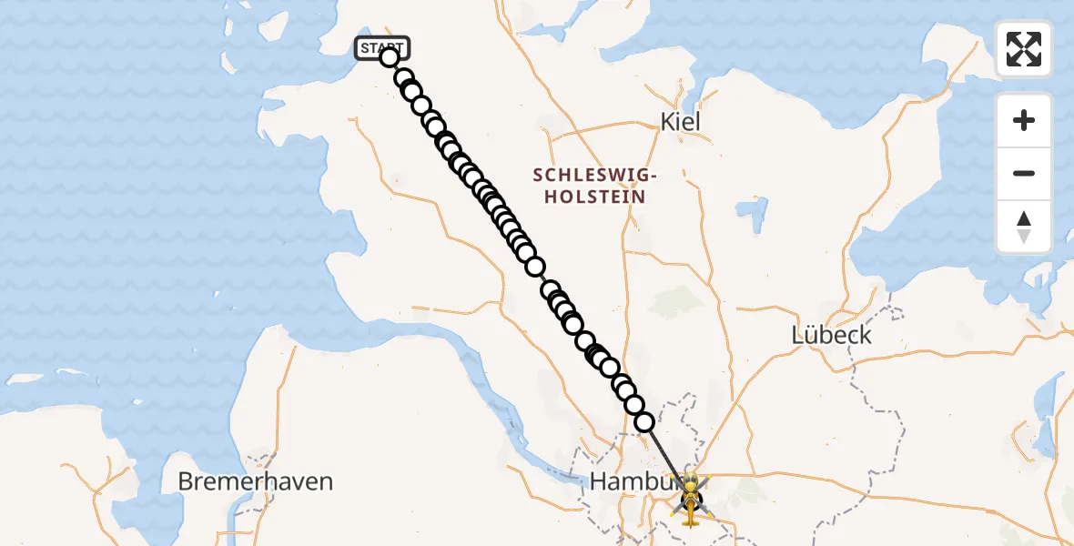 Flugroute Rettungshubschrauber Husum - Christoph Hansa ADAC Hubschrauberlandeplatz, 28 Mai 2026, 17:22