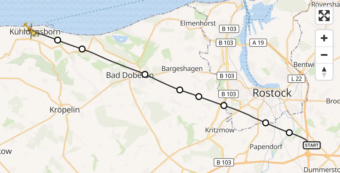 Flugroute Ambulanzhubschrauber Dummerstorf - Kühlungsborn, 28 Mai 2026, 17:23