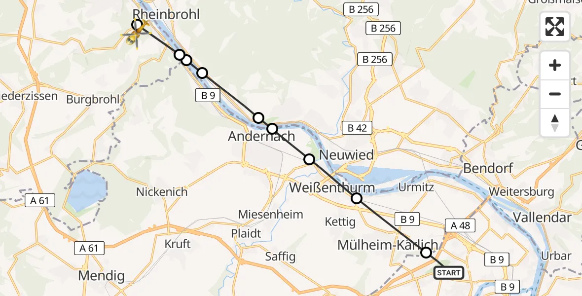 Flugroute Rettungshubschrauber Koblenz - Bad Breisig, 28 Mai 2026, 17:25