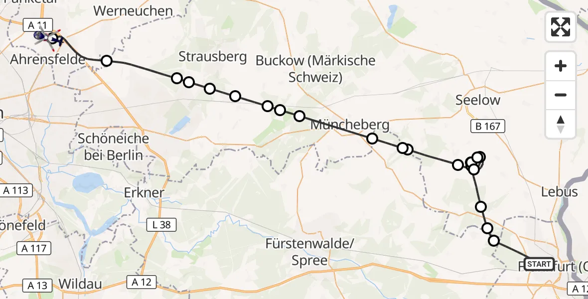 Flugroute Polizeihubschrauber Frankfurt (Oder) - Ahrensfelde Hubschrauberlandeplatz, 28 Mai 2026, 17:37