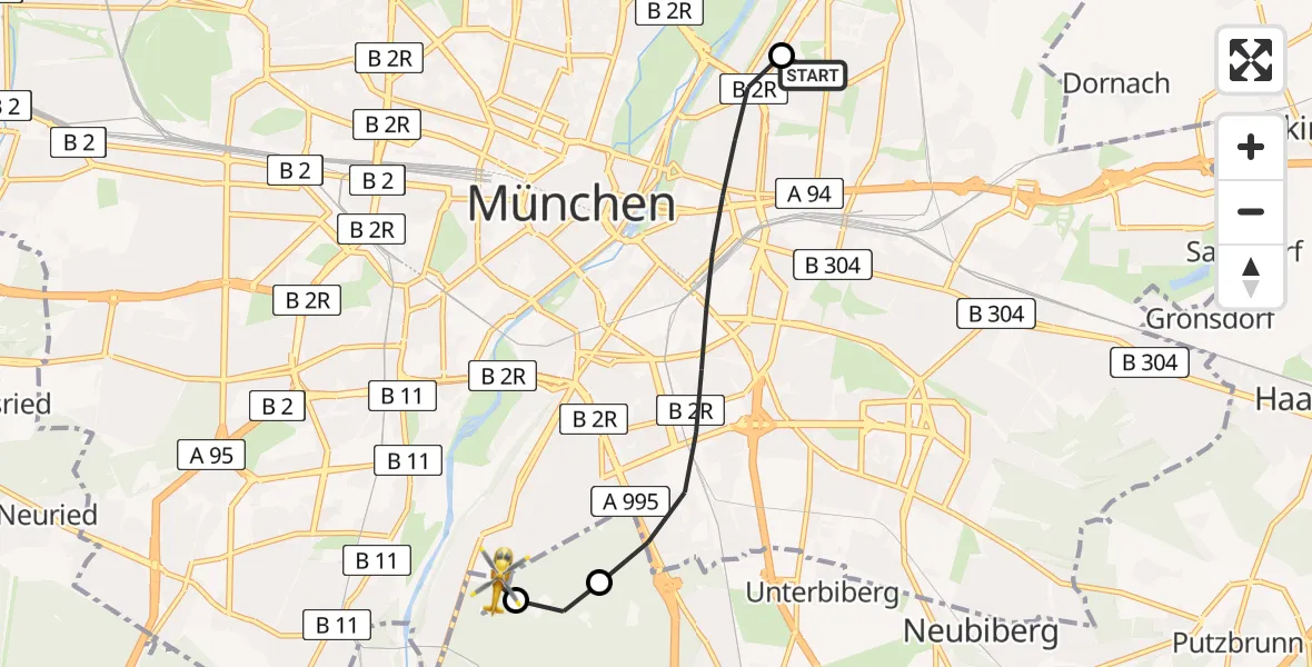 Flugroute Rettungshubschrauber München Bogenhausen Hospital - ADAC Air Rescue Center Hubschrauberlandeplatz (Christoph 1), 28 Mai 2026, 17:37