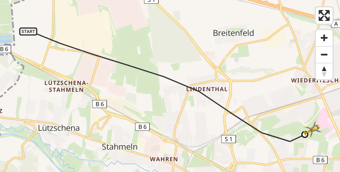 Flugroute Rettungshubschrauber Leipzig - Sankt Georg Hospital Leipzig Reserve, 28 Mai 2026, 17:38