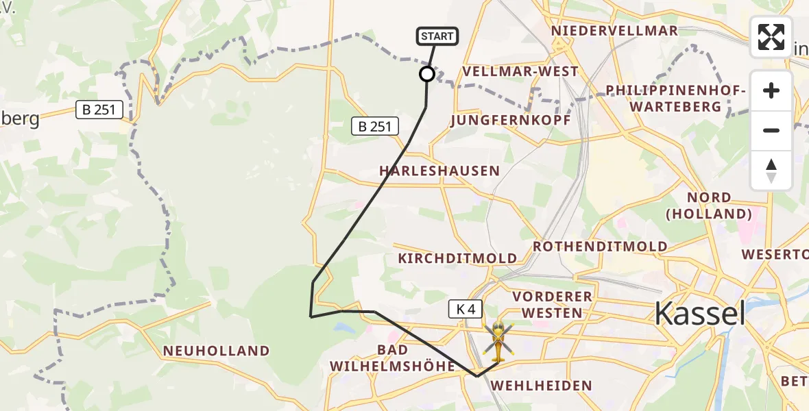 Flugroute Rettungshubschrauber Ahnatal - Kassel, 28 Mai 2026, 17:43