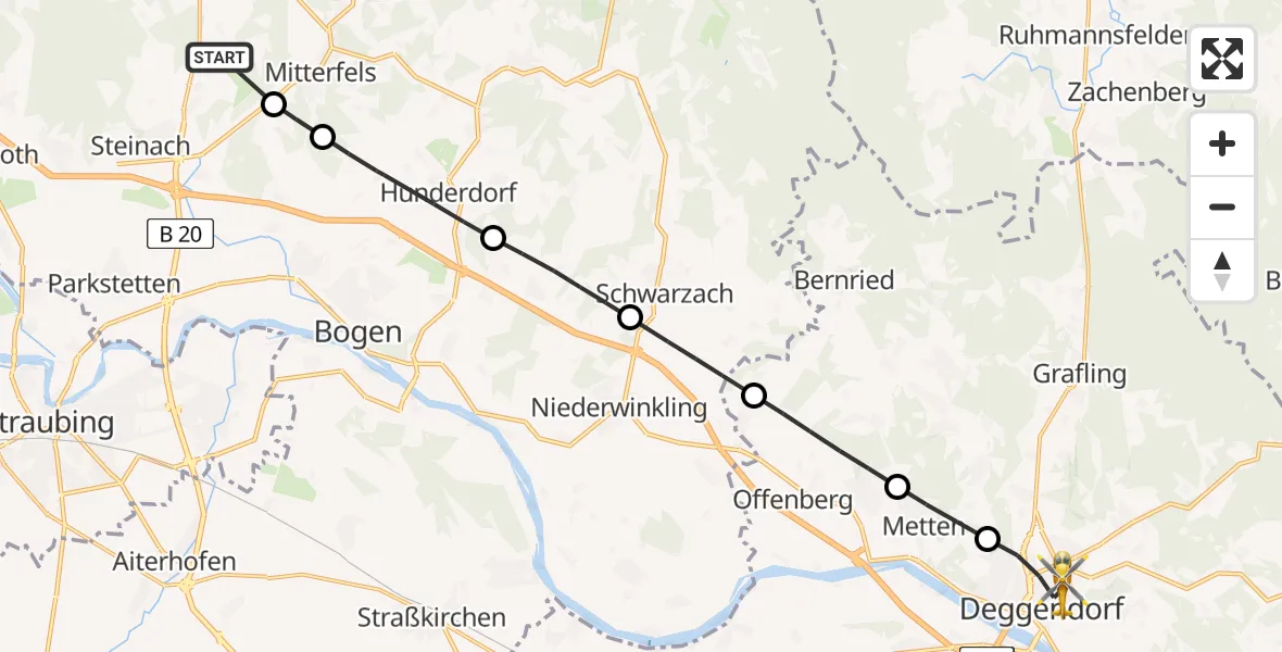 Flugroute Rettungshubschrauber Ascha - Deggendorf, 28 Mai 2026, 17:43