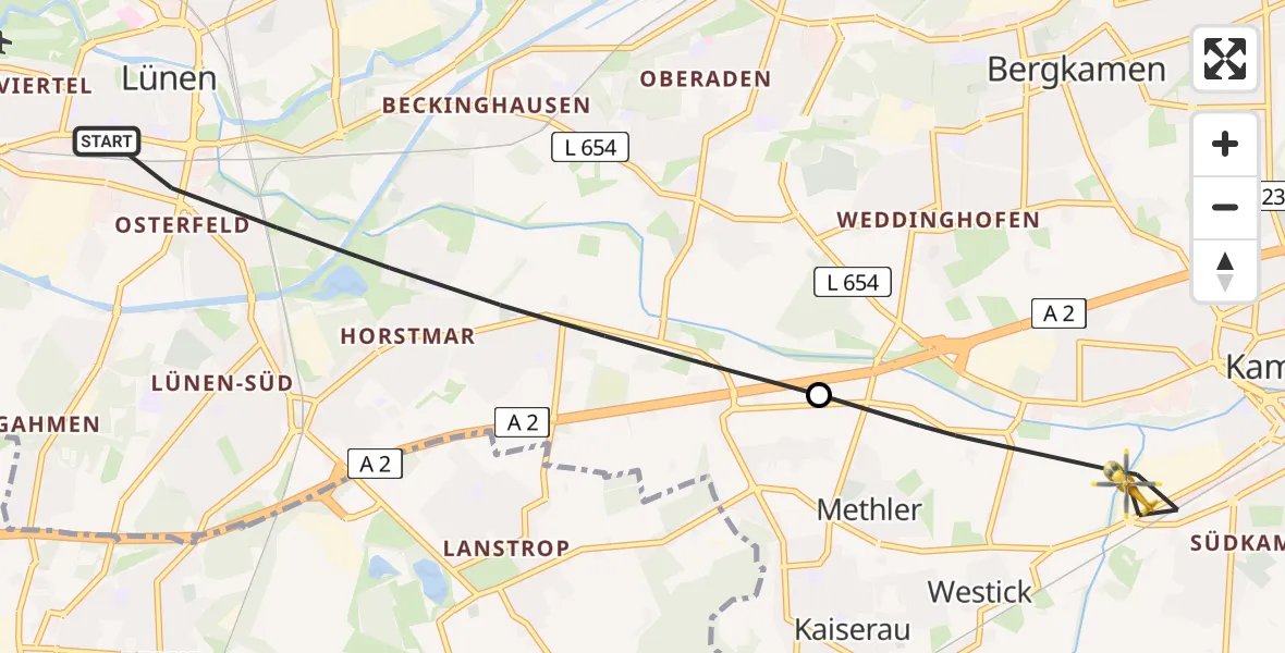 Flugroute Rettungshubschrauber Lünen - Kamen, 28 Mai 2026, 17:49
