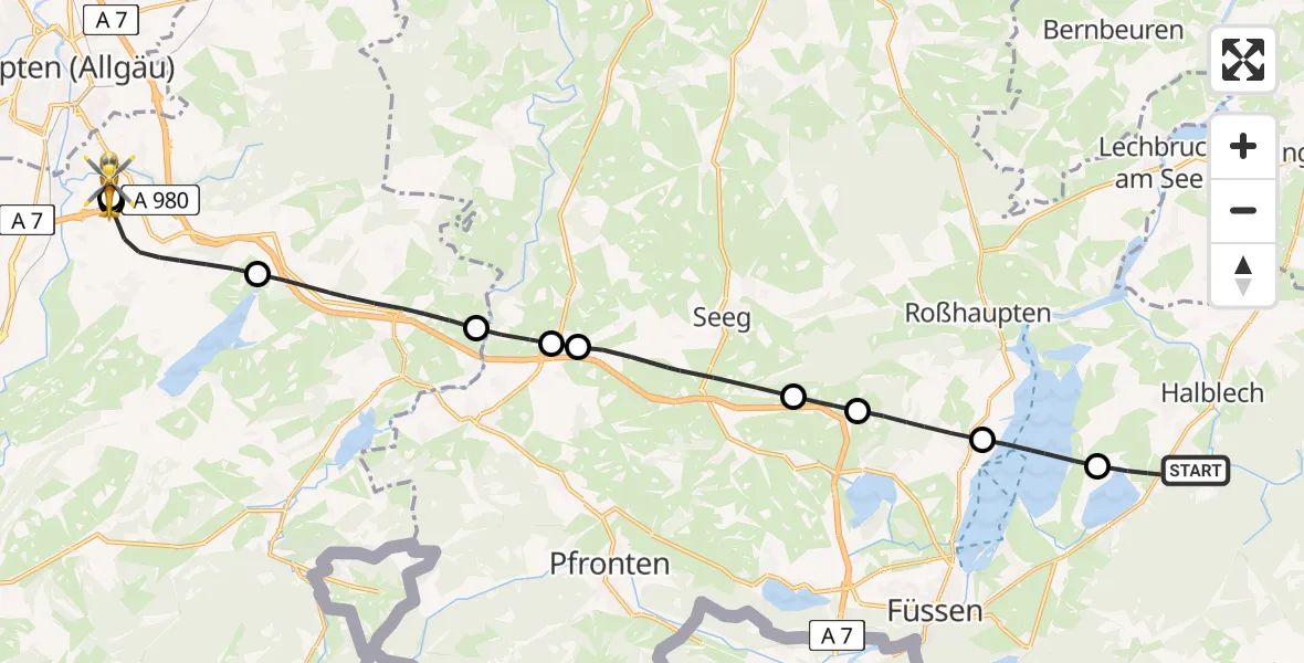 Flugroute Rettungshubschrauber Halblech - Kempten-Durach Flugplatz, 28 Mai 2026, 17:56