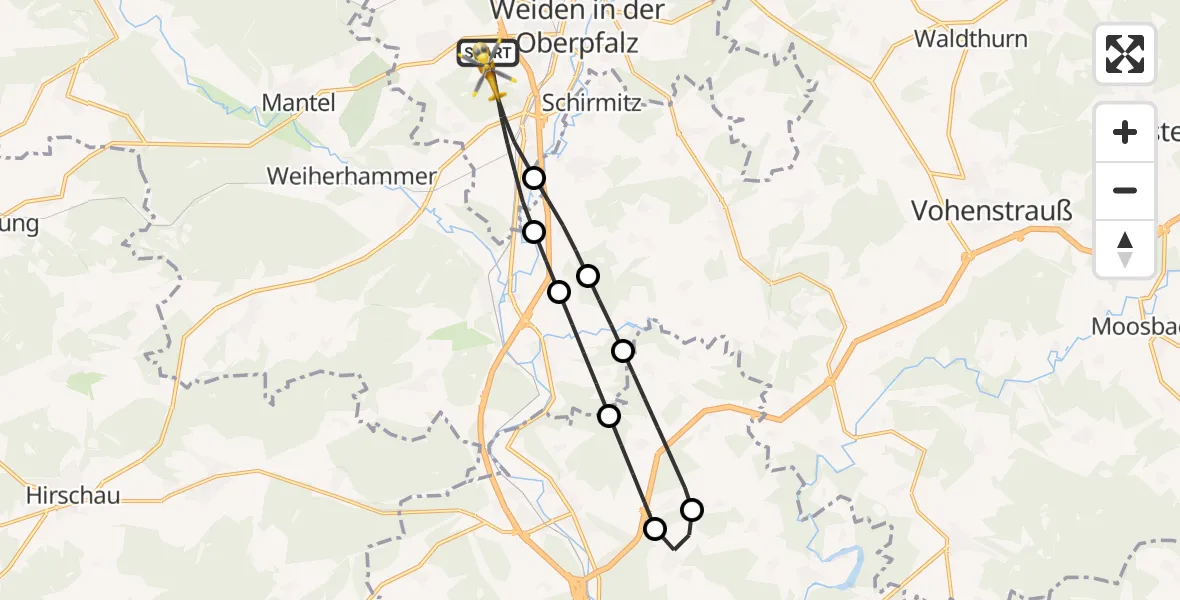 Flugroute Rettungshubschrauber Weiden i.d.OPf. - Weiden i.d.OPf., 28 Mai 2026, 18:00