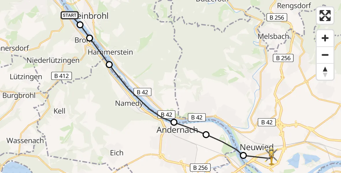 Flugroute Rettungshubschrauber Bad Breisig - Neuwied, 28 Mai 2026, 18:12
