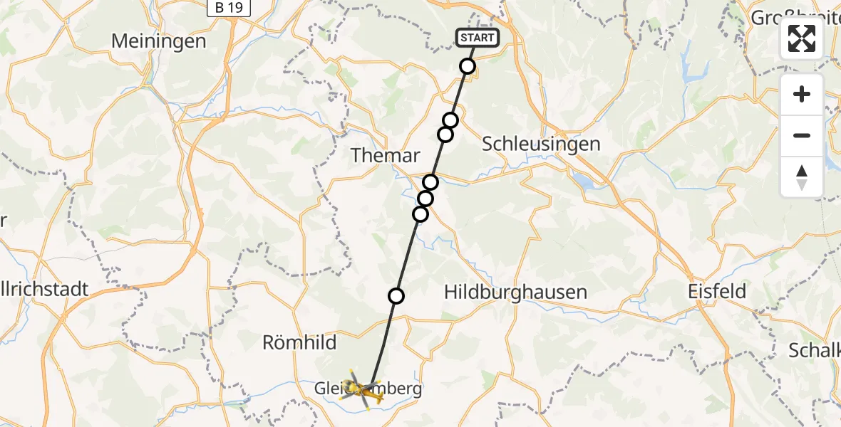 Flugroute Rettungshubschrauber Schleusingen - Römhild, 28 Mai 2026, 18:12