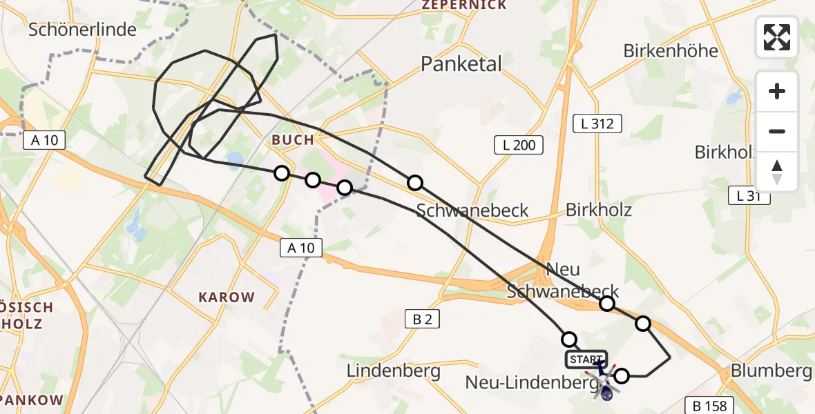 Flugroute Polizeihubschrauber Ahrensfelde Hubschrauberlandeplatz - Ahrensfelde Hubschrauberlandeplatz, 28 Mai 2026, 18:19