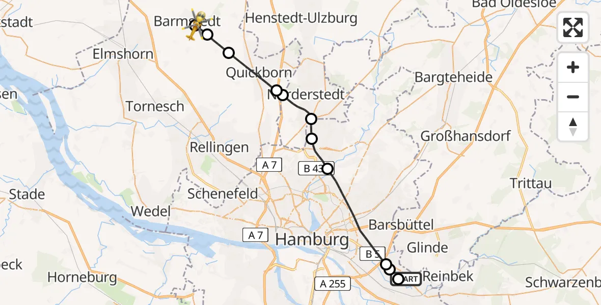 Flugroute Rettungshubschrauber Christoph Hansa ADAC Hubschrauberlandeplatz - Barmstedt, 28 Mai 2026, 18:22