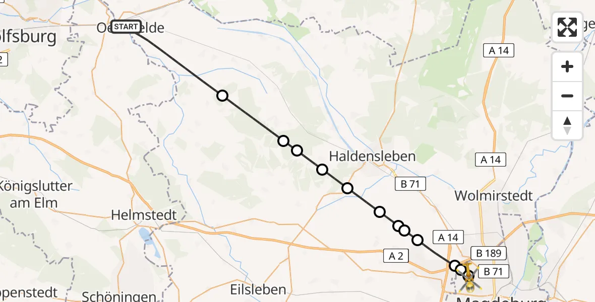 Flugroute Rettungshubschrauber Oebisfelde-Weferlingen - Magdeburg Hospital, 28 Mai 2026, 18:38