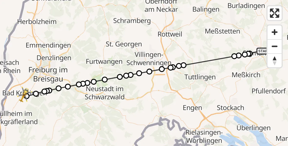 Flugroute Ambulanzhubschrauber Sigmaringen - Bad Krozingen, 28 Mai 2026, 18:48