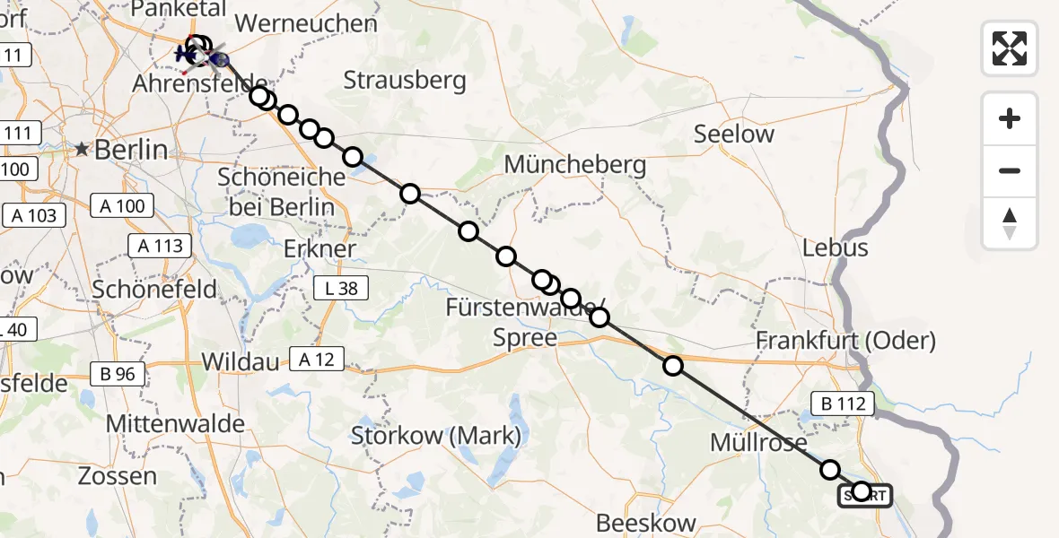 Flugroute Polizeihubschrauber Eisenhüttenstadt Flugplatz - Ahrensfelde Hubschrauberlandeplatz, 28 Mai 2026, 18:51