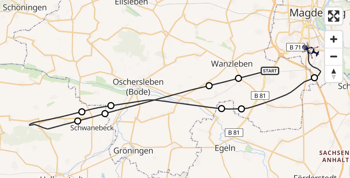 Flugroute Polizeihubschrauber Sülzetal - Magdeburg City Flugplatz, 28 Mai 2026, 18:58