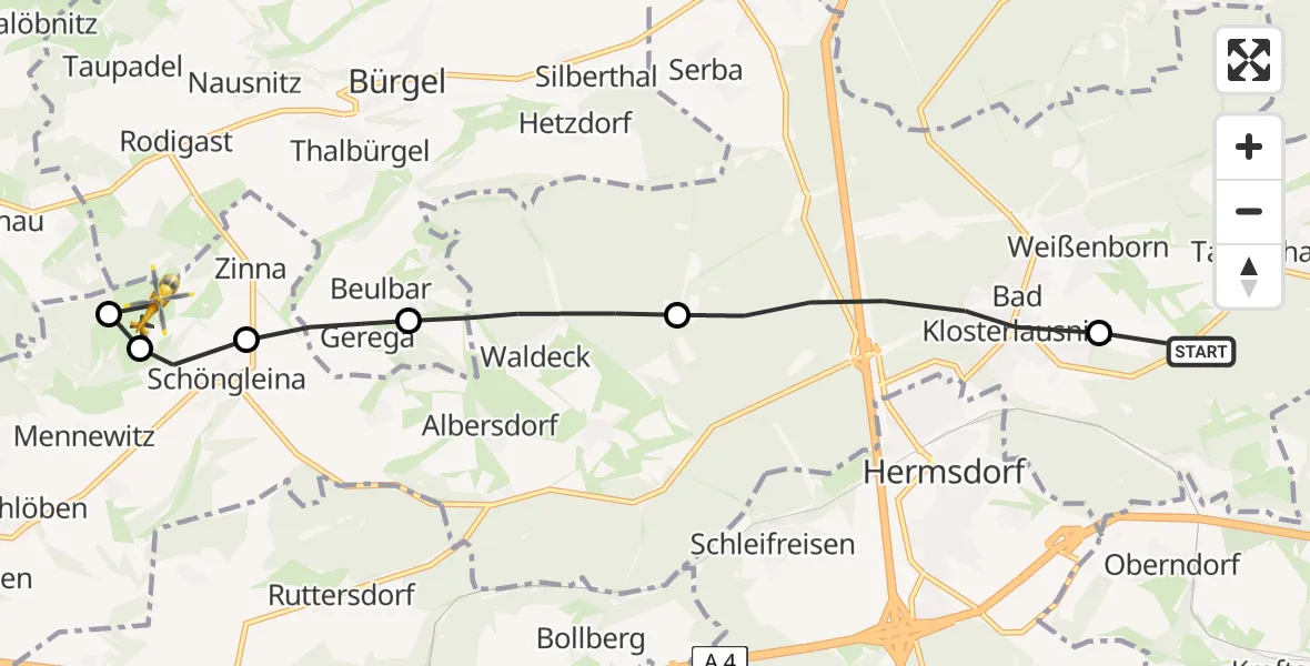 Flugroute Rettungshubschrauber Weißenborn - Jena-Schöngleina Flugplatz, 28 Mai 2026, 18:58