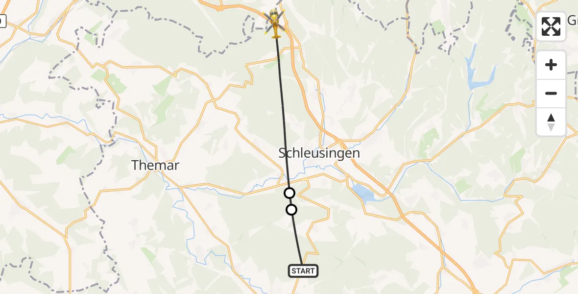 Flugroute Rettungshubschrauber Hildburghausen - Schleusingen, 28 Mai 2026, 19:14