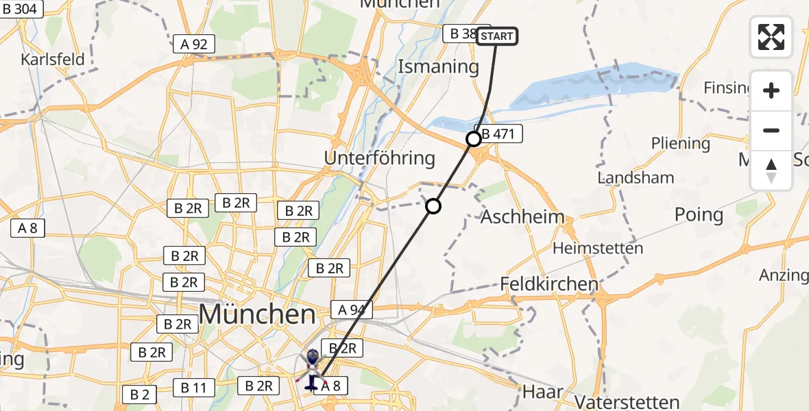 Flugroute Polizeihubschrauber Ismaning - München, 28 Mai 2026, 19:15