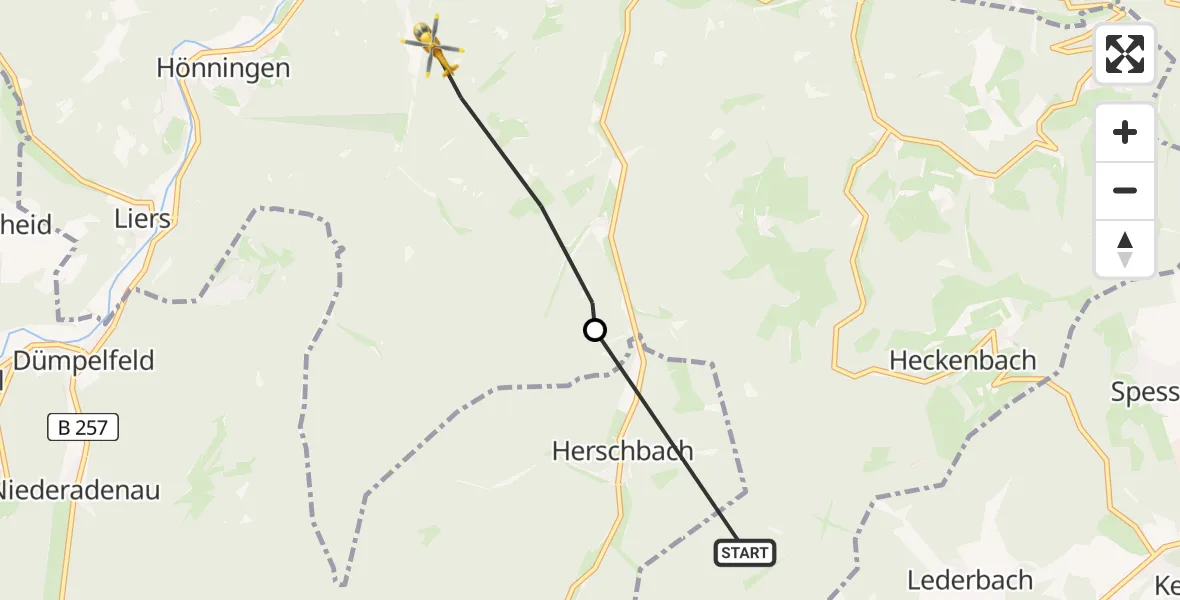 Flugroute Ambulanzhubschrauber Heckenbach - Ahrbrück, 28 Mai 2026, 19:16