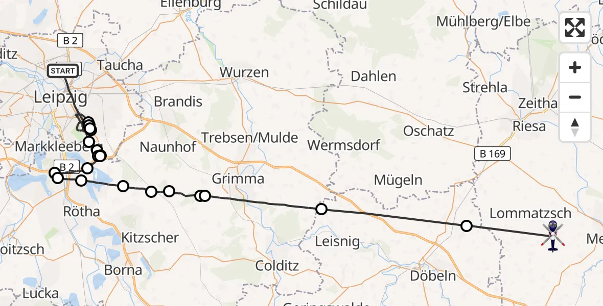 Flugroute Polizeihubschrauber Leipzig - Käbschütztal, 28 Mai 2026, 19:24