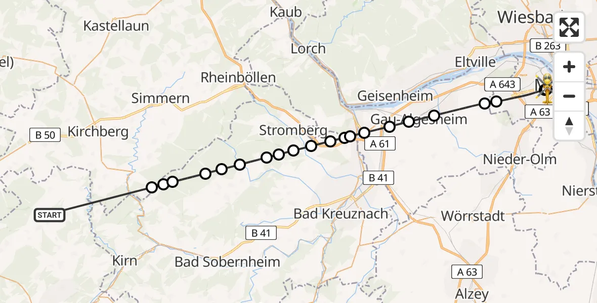 Flugroute Rettungshubschrauber Sulzbach - Mainz University Hospital, 28 Mai 2026, 19:36
