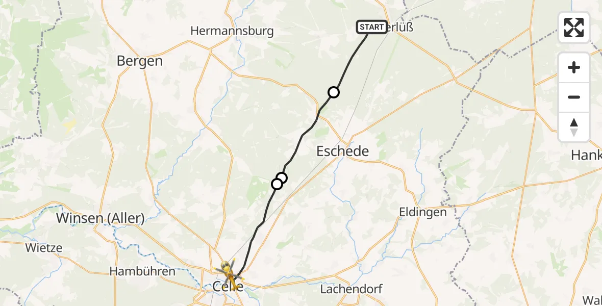 Flugroute Rettungshubschrauber Südheide - Celle, 28 Mai 2026, 19:48