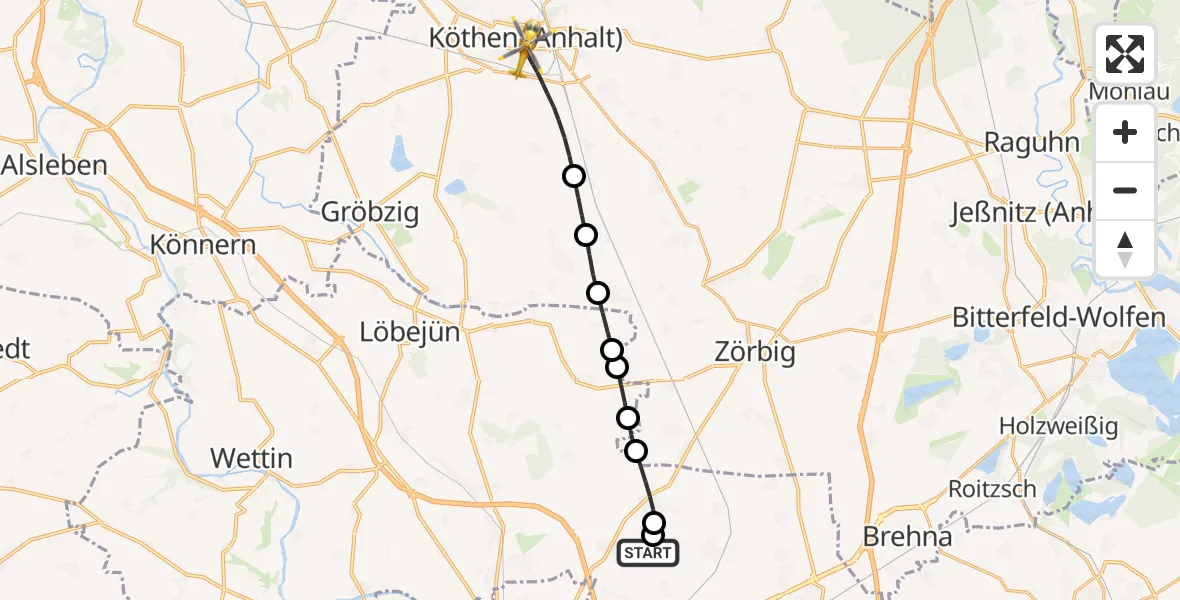 Flugroute Rettungshubschrauber Halle-Oppin Flugplatz - Köthen (Anhalt), 28 Mai 2026, 20:01