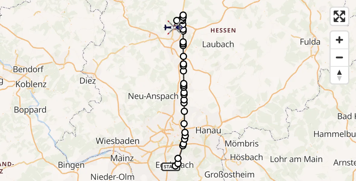 Flugroute Polizeihubschrauber Flughafen Frankfurt-Egelsbach - Wettenberg, 28 Mai 2026, 20:11