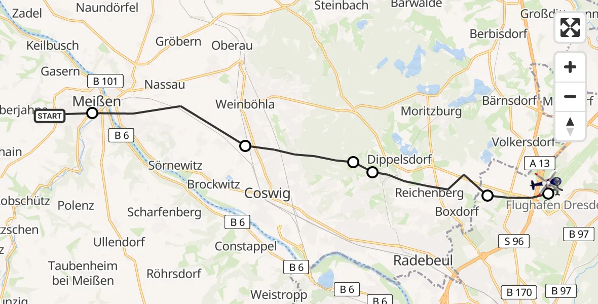Flugroute Polizeihubschrauber Käbschütztal - Dresden Flughafen, 28 Mai 2026, 20:33