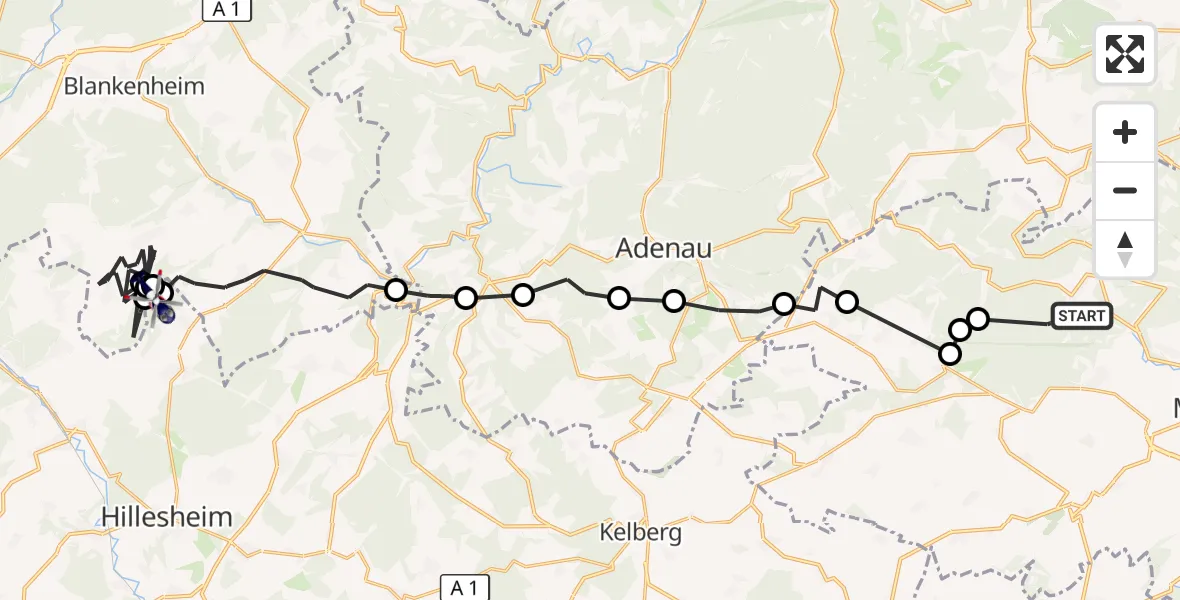 Flugroute Polizeihubschrauber Mayen - Wiesbaum, 28 Mai 2026, 20:46