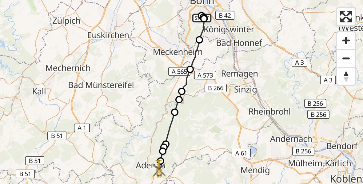 Flugroute Ambulanzhubschrauber Bonn University Hospital - Adenau, 28 Mai 2026, 20:48