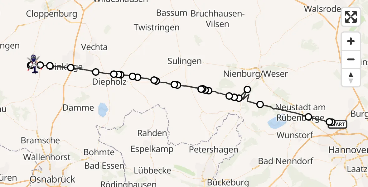Flugroute Polizeihubschrauber Flughafen Hannover - Quakenbrück, 28 Mai 2026, 20:49
