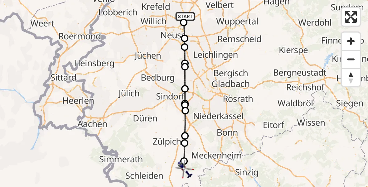 Flugroute Polizeihubschrauber Düsseldorf Flughafen - Bad Münstereifel, 28 Mai 2026, 20:49