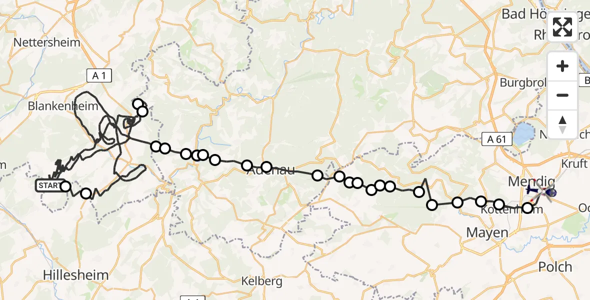 Flugroute Polizeihubschrauber Blankenheim - Mendig, 28 Mai 2026, 21:24