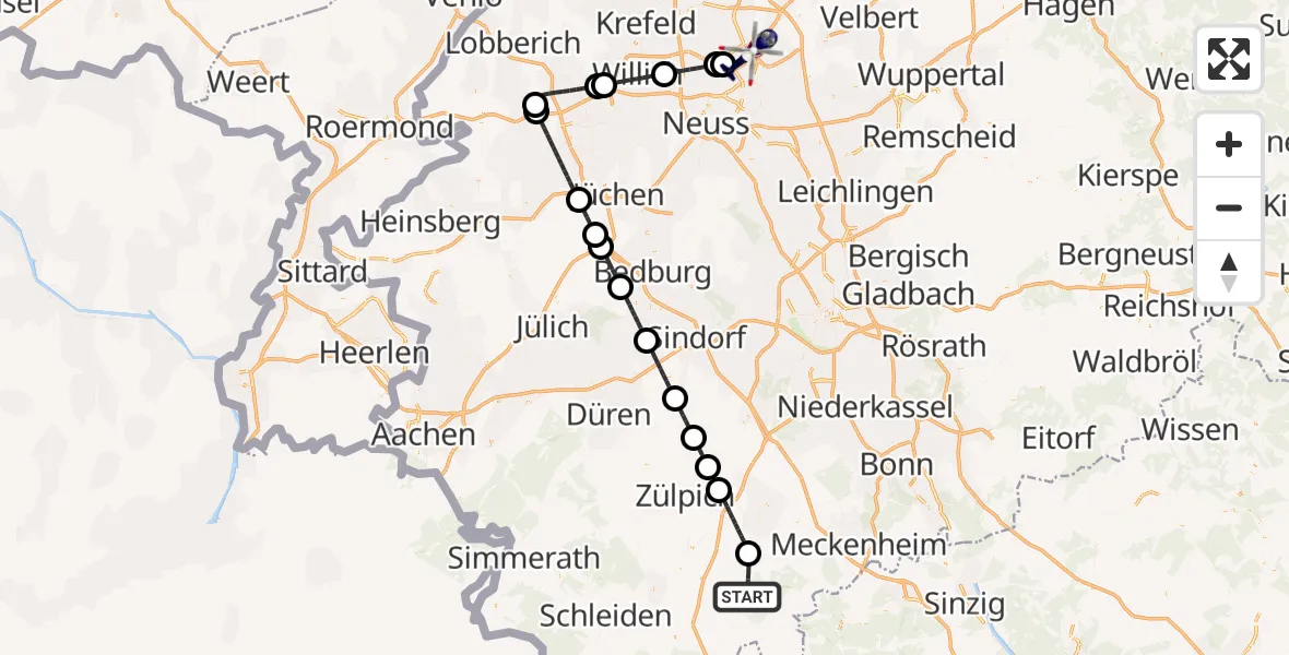 Flugroute Polizeihubschrauber Bad Münstereifel - Düsseldorf Flughafen, 28 Mai 2026, 21:31