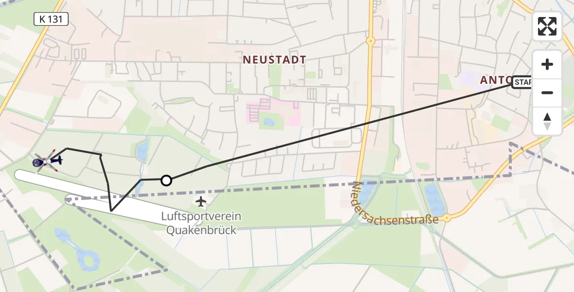 Flugroute Polizeihubschrauber Quakenbrück - Quakenbrück Flugplatz, 28 Mai 2026, 21:46