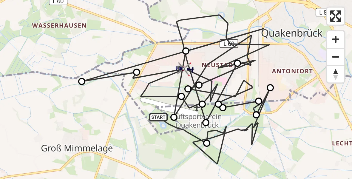 Flugroute Polizeihubschrauber Quakenbrück Flugplatz - Quakenbrück, 28 Mai 2026, 21:49