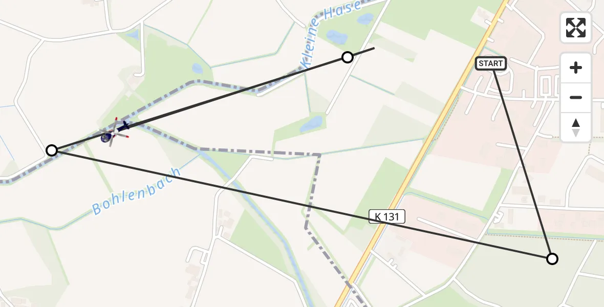 Flugroute Polizeihubschrauber Quakenbrück - Badbergen, 28 Mai 2026, 22:15