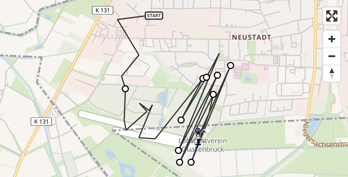 Flugroute Polizeihubschrauber Quakenbrück - Quakenbrück Flugplatz, 28 Mai 2026, 22:23