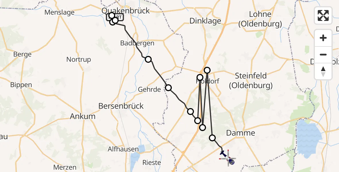 Flugroute Polizeihubschrauber Quakenbrück - Damme, 28 Mai 2026, 22:31